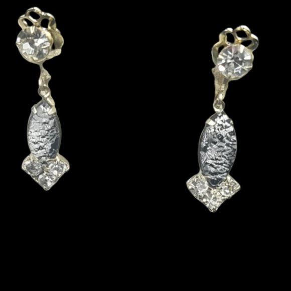 Vintage Black Zebra Foil Glass Brooch Earring Set - Picture 3 of 5